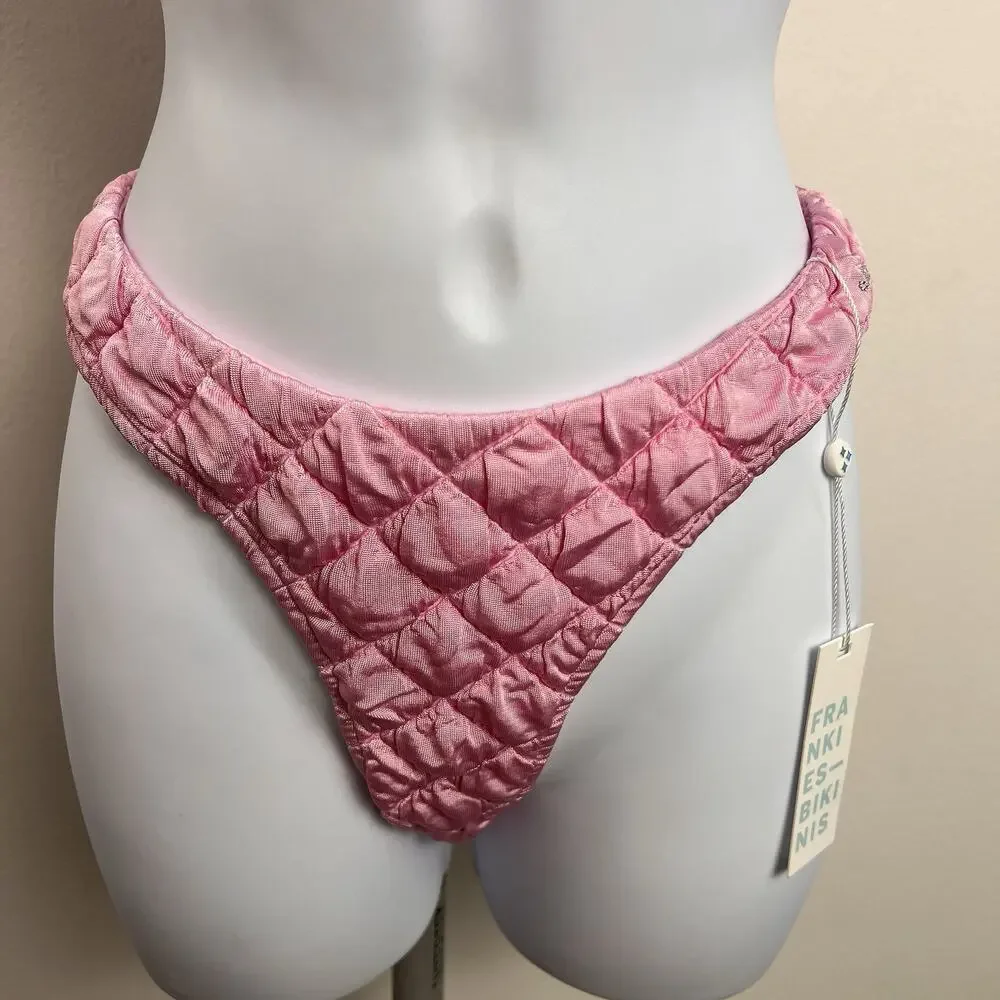 NWT Frankie’s Bikinis Waco Puff Top & Katarina Bottom Large Baby Pink Bikini